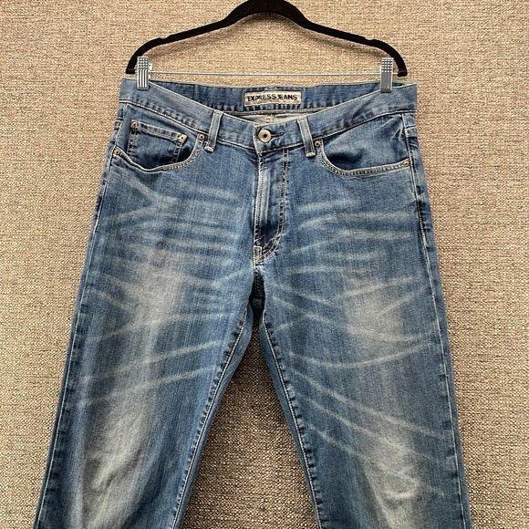 Express Jeans Mens 34x34 Kingston Classic Straight Leg Cool Fade Feathering - Picture 2 of 10